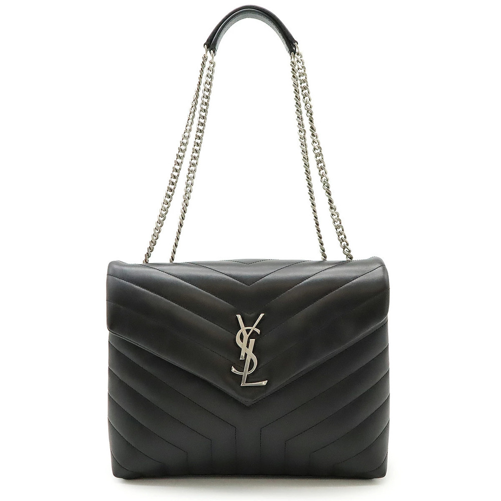 SAINT LAURENT PARIS Yves YSL Loulou Chain Shoulder Bag Y Quilted Leather Black